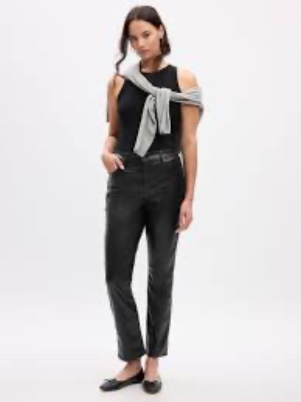 NEW GAP sz 14 Long sz 32L faux leather pants vintage slim black vegan